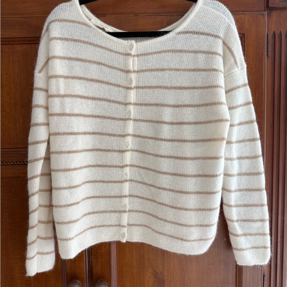 Sezane GILET GASPARD Striped Cream and Gold Women's Sweater